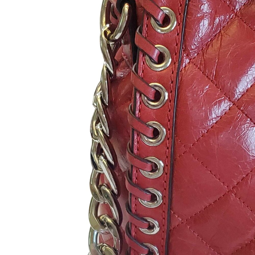 Micheal Kors LE Large Hamilton Chilli Red Hippie Grommet Leather Tote EUC - Picture 4 of 13
